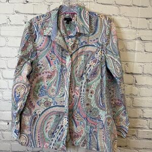 Talbots Petite Large Paisley Button Front Shirt Pastel Preppy